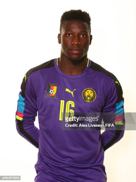 Andre Onana of Cameroon during a portrait shoot ahead of the FIFA Confederations Cup Russia 2017 at the Renaissance Monarch Hotel on June 15, 2017 in...