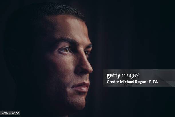 Cristiano Ronaldo poses for a picture during the Portugal team portrait session on June 15, 2017 in Kazan, Russia.
