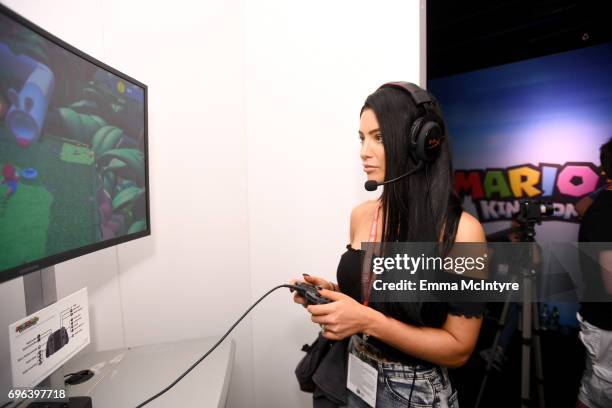 Natalie Eva Marie plays Mario + Rabbids: Kingdom Battle during E3 2017 at Los Angeles Convention Center on June 15, 2017 in Los Angeles, California.