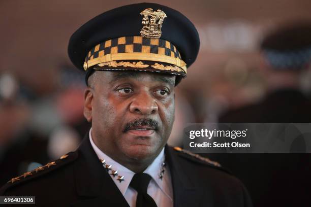 Chicago Police Superintendent Eddie Johnson attends a police academy graduation and promotion ceremony in the Grand Ballroom at Navy Pier on June 15,...