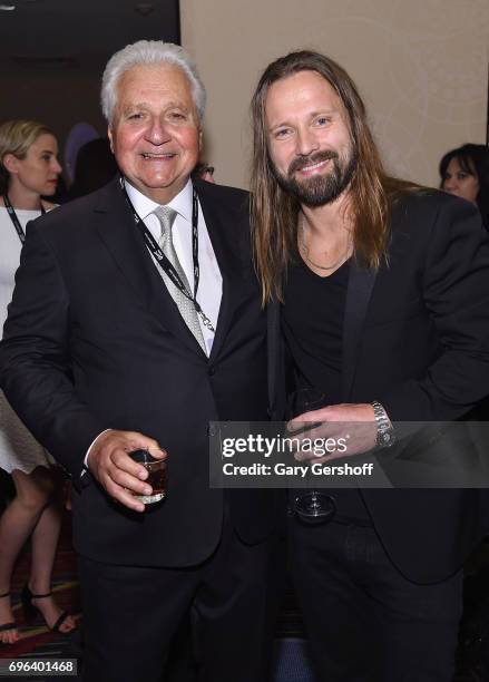 Chairman and CEO of Sony/ATV Music Publishing Martin Bandier and 2017 Inductee Max Martin pose backstage at the Songwriters Hall Of Fame 48th Annual...