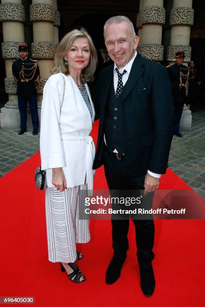 Ambassador of Sweden to France Veronika Wand-Danielsson and Jean-Paul Gaultier attend the Jean-Paul Gaultier "Scandal" Fragrance Launch at Hotel de...
