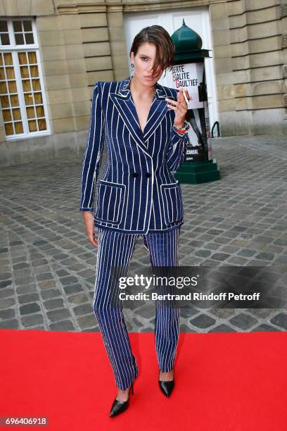 Egeria of the Fragrance Tamy Glauser attends the Jean-Paul Gaultier "Scandal" Fragrance Launch at Hotel de Behague on June 15, 2017 in Paris, France