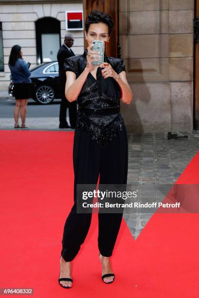 Farida Khelfa Seydoux attends the Jean-Paul Gaultier "Scandal" Fragrance Launch at Hotel de Behague on June 15, 2017 in Paris, France