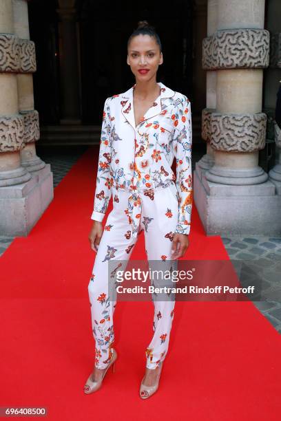 Model Noemie Lenoir attends the Jean-Paul Gaultier "Scandal" Fragrance Launch at Hotel de Behague on June 15, 2017 in Paris, France