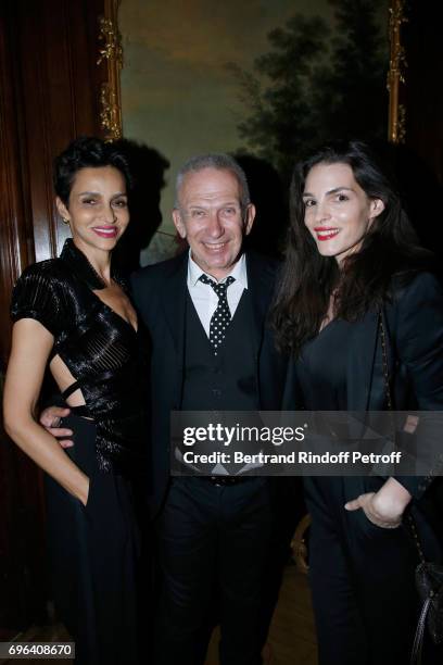 Choreographer Blanca Li, Jean-Paul Gaultier and actress Bojana Panic attend the Jean-Paul Gaultier "Scandal" Fragrance Launch at Hotel de Behague on...