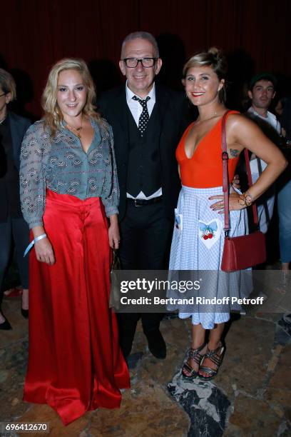 Jean-paul Gaultier standing between actress Marilou Berry and humorist Berengere Krief attend the Jean-Paul Gaultier "Scandal" Fragrance Launch at...