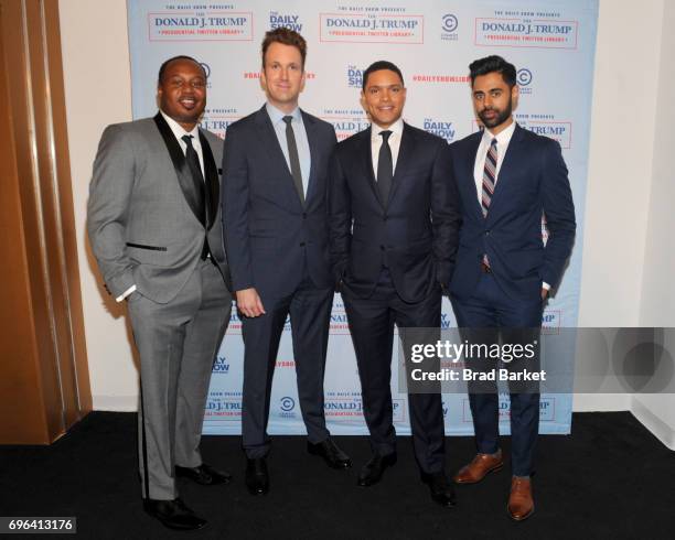 Daily Show Correspondents Roy Wood Jr, Jordan Klepper, Trevor Noah and Hasan Minaj attend the The Donald J. Trump Presidential Twitter Library...