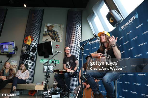 Musicians Kelby Ray and Jaren Johnston of The Cadillac Three Visit SiriusXM Studios In Nashville at SiriusXM Studios on June 15, 2017 in Nashville,...