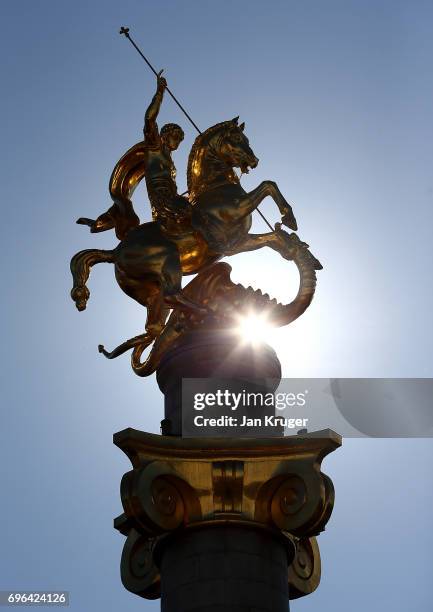 The Freedom monument, commonly known as the St George statue in Freedom Square on June 15, 2017 in Tbilisi, Georgia. The 2017 World Rugby Under 20...