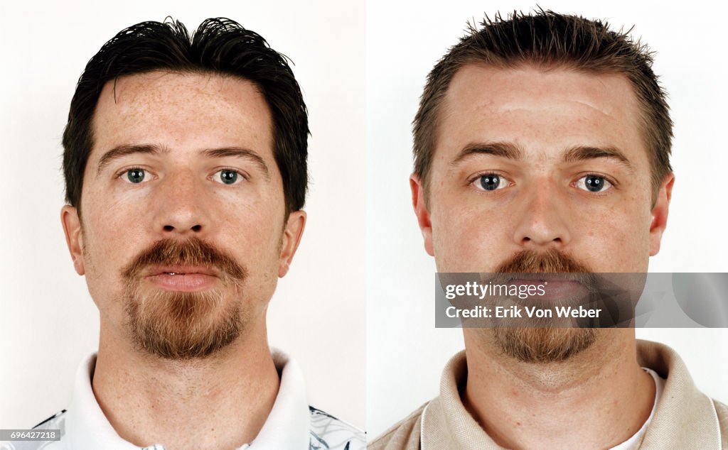 Diptych of twins on white background