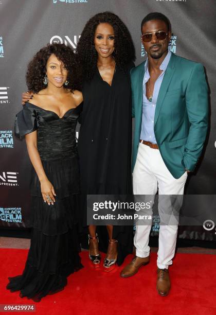Actors Lil Mama, Tasha Smith and Lance Gross attend the TV One World Premiere Of "When Love Kills: The Falicia Blakely Story" at Colony Theater on...
