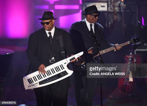 Jimmy Jam and Terry Lewis onstage at the Songwriters Hall Of Fame 48th Annual Induction and Awards at New York Marriott Marquis Hotel on June 15,...