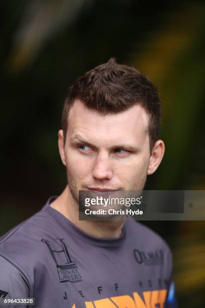 Boxer Jeff Horn visits the Queensland Maroons State of Origin team during a training session at Intercontinental Sanctuary Cove Resort on June 16,...
