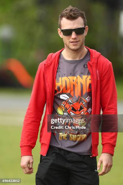 Boxer Jeff Horn visits the Queensland Maroons State of Origin team during a training session at Intercontinental Sanctuary Cove Resort on June 16,...