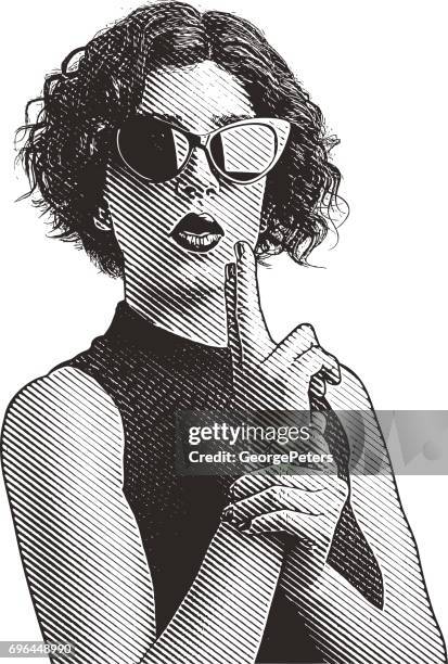 young woman and finger gun - sleeveless top stock illustrations