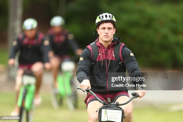 Jarrod Wallace arrives for the Queensland Maroons State of Origin team during a training session at Intercontinental Sanctuary Cove Resort on June...