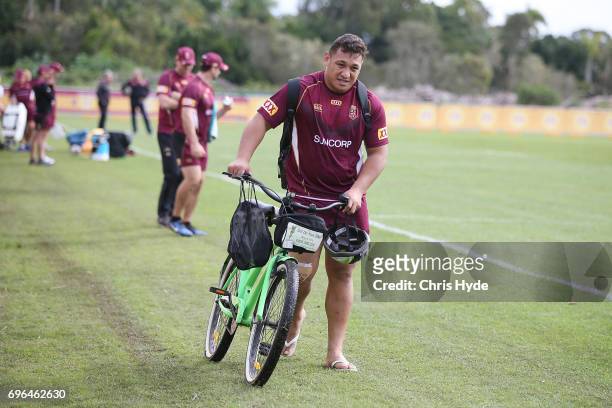 Josh Papalii leaves training early during a Queensland Maroons State of Origin training session at Intercontinental Sanctuary Cove Resort on June 16,...