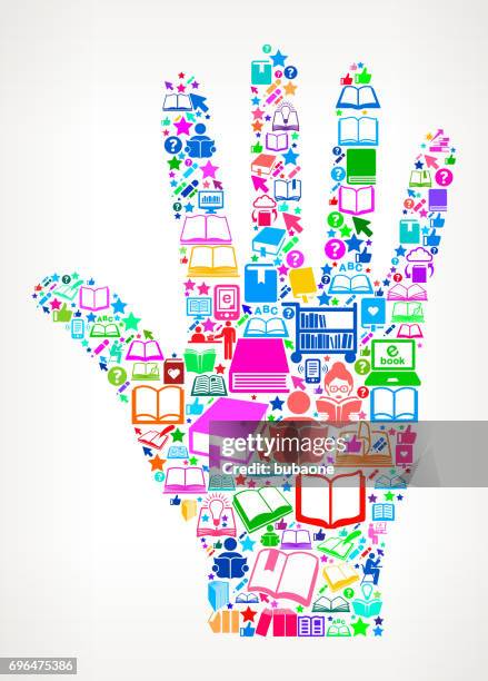 palm  reading books and education vector icon background - library card stock illustrations