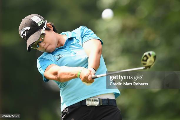 Hee-Kyung Bae of South Korea hits her tee shot on the 2nd hole during the first round of the Nichirei Ladies at the Sodegaura Country Club Shinsode...