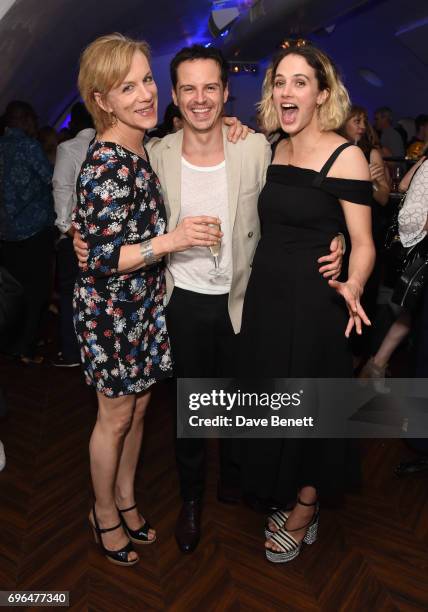 Juliet Stevenson, Andrew Scott and Jessica Brown-Findlay attend the press night after party for The Almeida Theatre's "Hamlet", playing at the Harold...