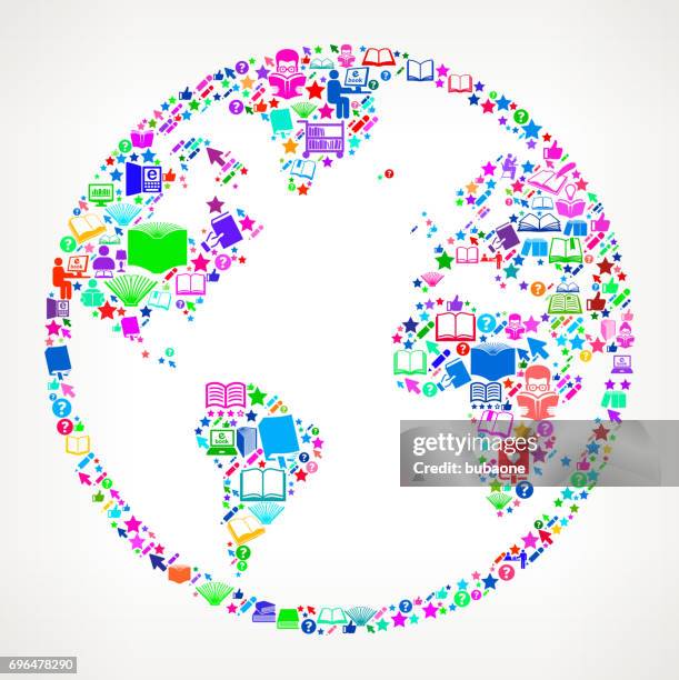 globe  reading books and education vector icon background - library card stock illustrations