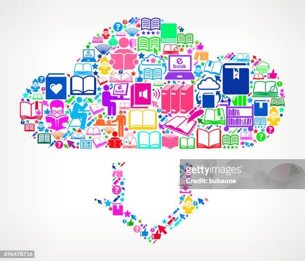 cloud computing reading books and education vector icon background - library card stock illustrations