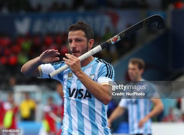 Manuel Brunet of Argentina during The Men's Hockey World League 2017 Group A match between Korea and Argentina at The Lee Valley Hockey and Tennis...