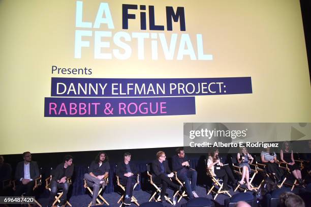 Director Gus Van Sant, composer Danny Elfman, director Rob Minkoff, and contestants speak during the premiere of "Rabbit & Rogue" during the 2017 Los...