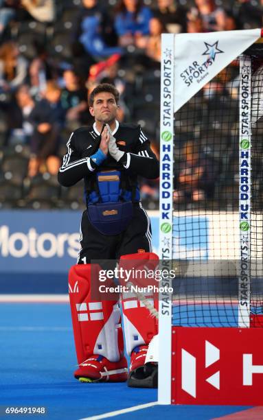 George Pinner of England during The Men's Hockey World League 2017 Group A match between England and Chinaat The Lee Valley Hockey and Tennis Centre...