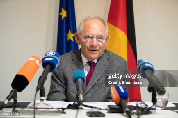 Wolfgang Schaeuble, Germany's finance minister, speaks during a news conference at an Ecofin meeting of European Union finance ministers in...