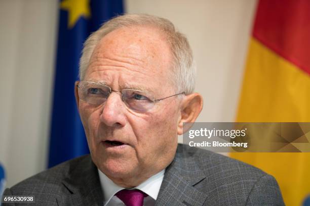 Wolfgang Schaeuble, Germany's finance minister, speaks during a news conference at an Ecofin meeting of European Union finance ministers in...
