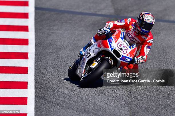 Andrea Dovizioso of Ducati Team, riding his bike during the Free Practice 3, Moto GP of Catalunya at Circuit de Catalunya on June 10, 2017 in...
