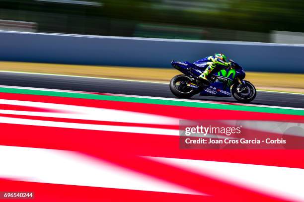 Valentino Rossi of Movistar Yamaha Moto GP team riding his bike during the Free Practice 3, Moto GP of Catalunya at Circuit de Catalunya on June 10,...