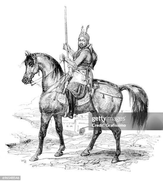 emir general amir akbar khan on horse 1843 - arab prince stock illustrations