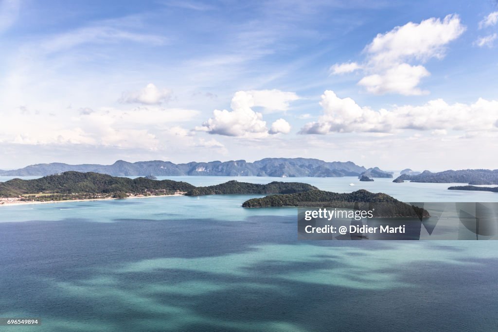 Aerial view of the Langkawi archipelago in Malaysia