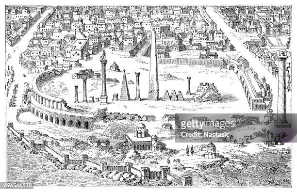 circus and hippodrome of ancient constantinople - amphitheatre stock illustrations