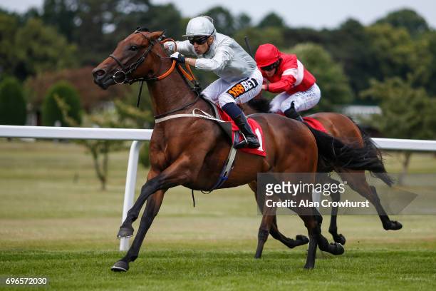 Silvestre De Sousa riding Branscombe win The British Stallion Studs EBF Novice Stakes at Sandown racecourse on June 16, 2017 in Esher, England.
