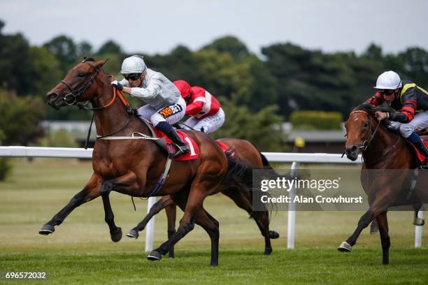 Silvestre De Sousa riding Branscombe win The British Stallion Studs EBF Novice Stakes at Sandown racecourse on June 16, 2017 in Esher, England.