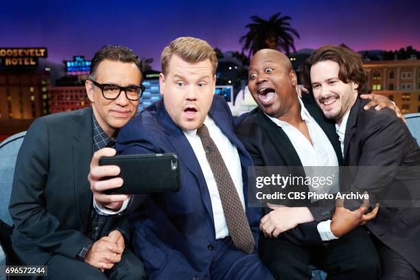 Fred Armisen, Tituss Burgess, and Edgar Wright chat with James Corden during "The Late Late Show with James Corden," Wednesday, June 14, 2017 On The...