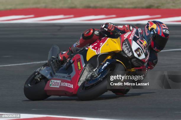 Stefan Bradl of Germany and Red Bull Honda World Superbike team rounds the bend during the FIM Superbike World Championship - Free Practice at Misano...