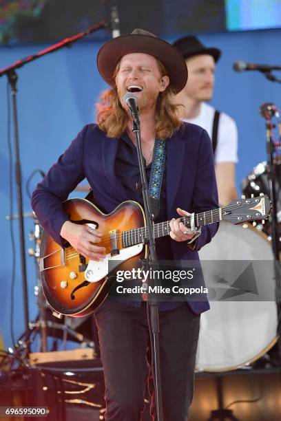 Singer Wesley Schultz of The Lumineers performs on ABC's "Good Morning America" at Rumsey Playfield, Central Park on June 16, 2017 in New York City.