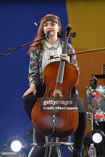 Neyla Pekarek of The Lumineers performs on ABC's "Good Morning America" at Rumsey Playfield, Central Park on June 16, 2017 in New York City.