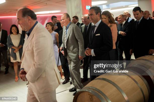 Winery owner Pablo Alvarez Mezquiriz and King Juan Carlos attend Macan Winery inauguration on June 16, 2017 in Alava, Spain.