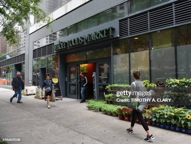 The Whole Foods Market in Midtown New York is seen on June 16, 2017. Amazon is once again shaking up the retail sector, with the announcement Friday...