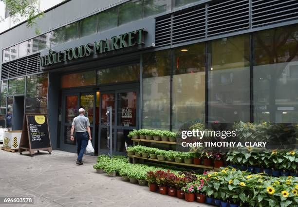 The Whole Foods Market in Midtown New York is seen on June 16, 2017. Amazon is once again shaking up the retail sector, with the announcement Friday...