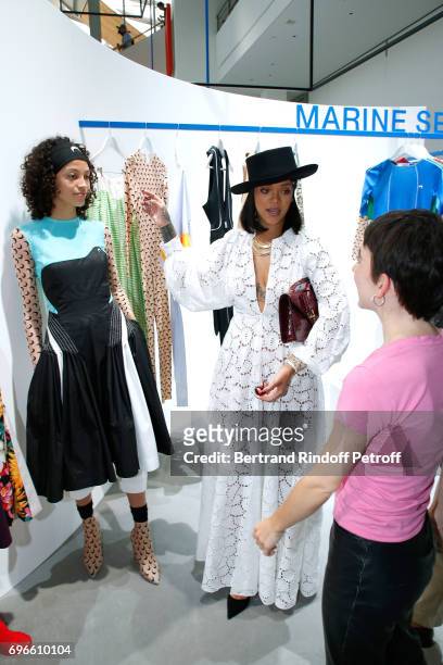 Singer Rihanna and Winner of the "Young Fashion Designer" LVMH Prize 2017, Stylist Marine Serre attend the "Young Fashion Designer" : LVMH Prize 2017...