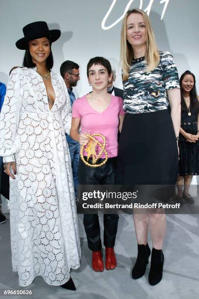 Singer Rihanna, Winner of the "Young Fashion Designer" LVMH Prize 2017, Stylist Marine Serre and President of the Jury of the Prize, Louis Vuitton's...