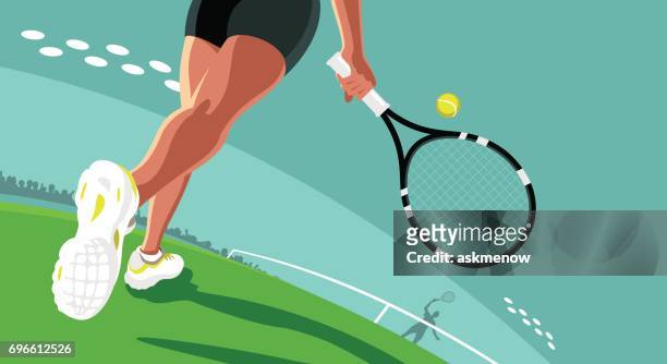 illustrations, cliparts, dessins animés et icônes de jouer au tennis - vue en contre plongée