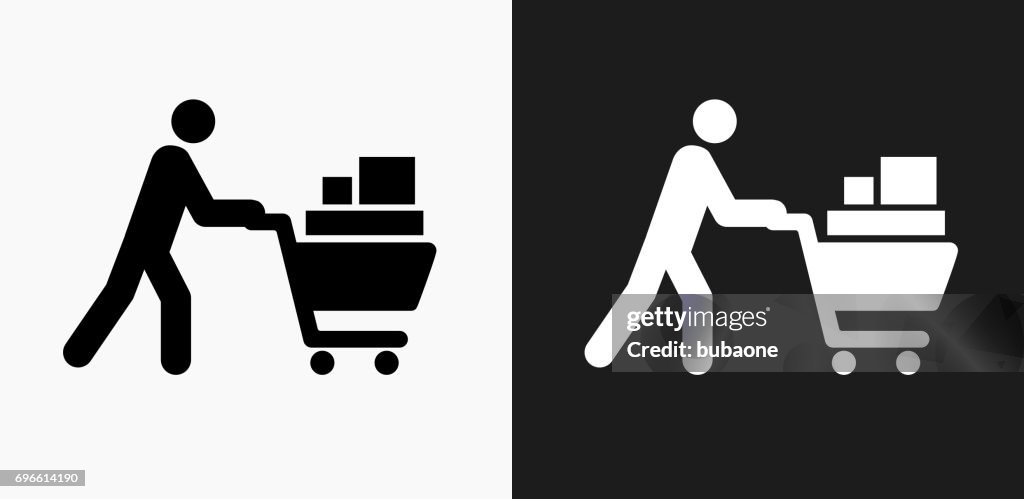 Person aufgebracht Einkaufen Einkaufswagen-Symbol auf schwarz-weiß-Vektor-Hintergründe